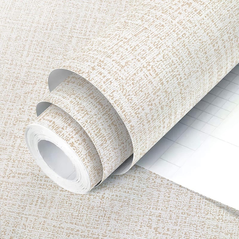 lenify Beige Wallpaper Grasscloth Peel and Stick Wallpaper Beige Contact Paper for Walls 17.7 in x 590.5in Textured Wall Paper Vinyl Grasscloth Faux Linen Peel and Stick Self Adhesive Vinyl - Image 1